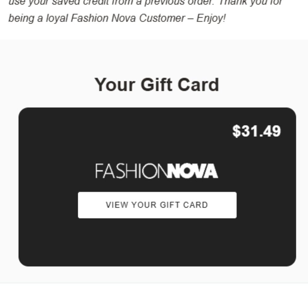 Fashion Nova Gift Card $31.49